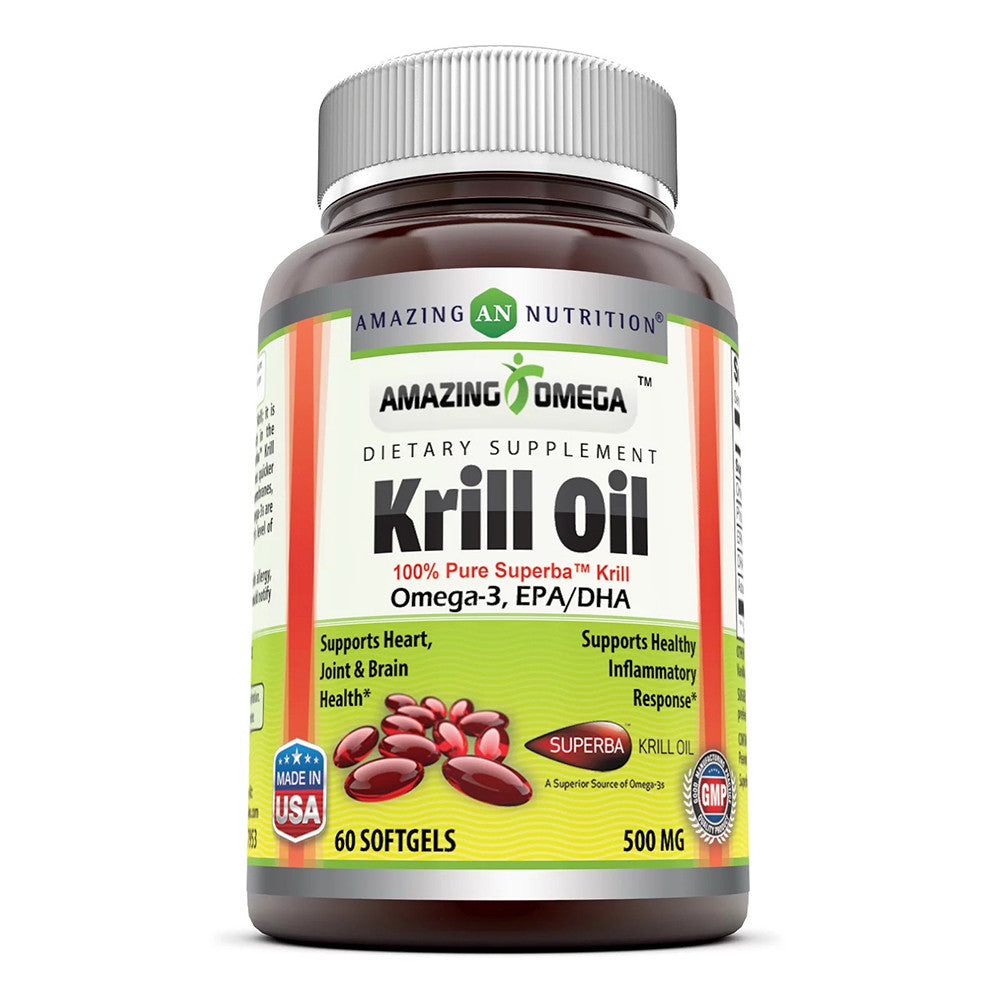 Amazing Nutrition Omega Superba Krill Oil 500 Mg Softgels for Heart, 60 Ea